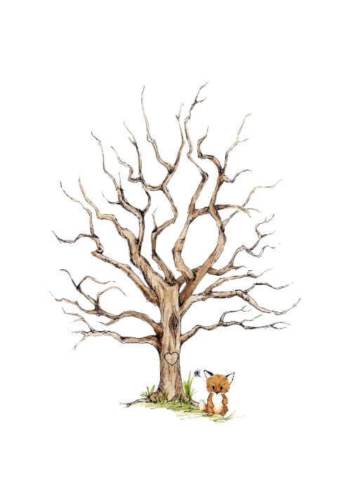 Fingeravtrycksaffisch med räv för dop