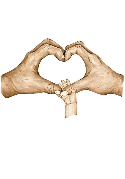 Morföräldrar med ett barnbarn hand affischer med text i färg