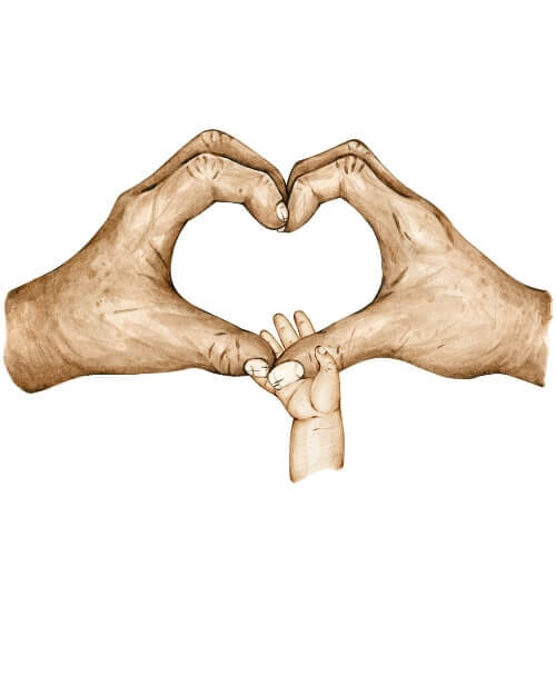 Morföräldrar med ett barnbarn hand affischer med text i färg