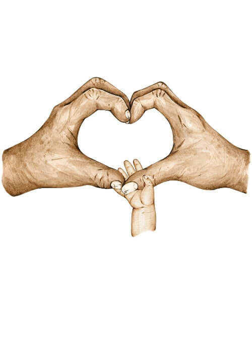 Morföräldrar med ett barnbarn hand affischer med text i färg