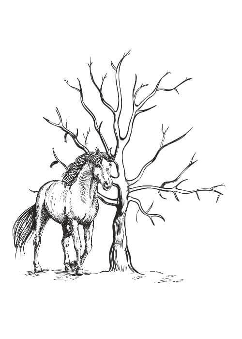 Fingeravtryck för ett festligt tillfälle med denna träd- och hästaffisch