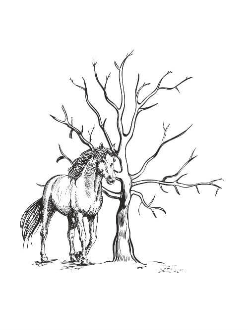 Fingeravtryck för ett festligt tillfälle med denna träd- och hästaffisch