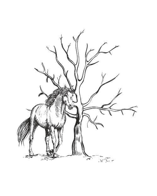 Fingeravtryck för ett festligt tillfälle med denna träd- och hästaffisch