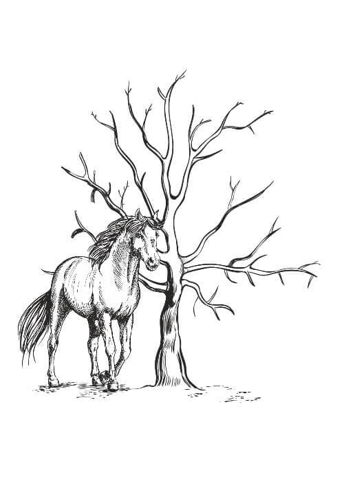 Fingeravtryck för ett festligt tillfälle med denna träd- och hästaffisch