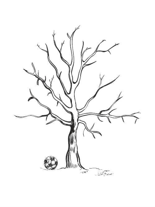 Fingeravtrycksaffisch med trä och fotboll