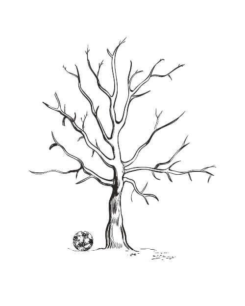 Fingeravtrycksaffisch med trä och fotboll