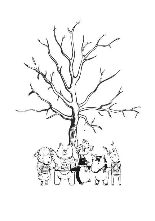 Fingeravtrycksaffisch med trä och unika djur för dop eller födelsedagar