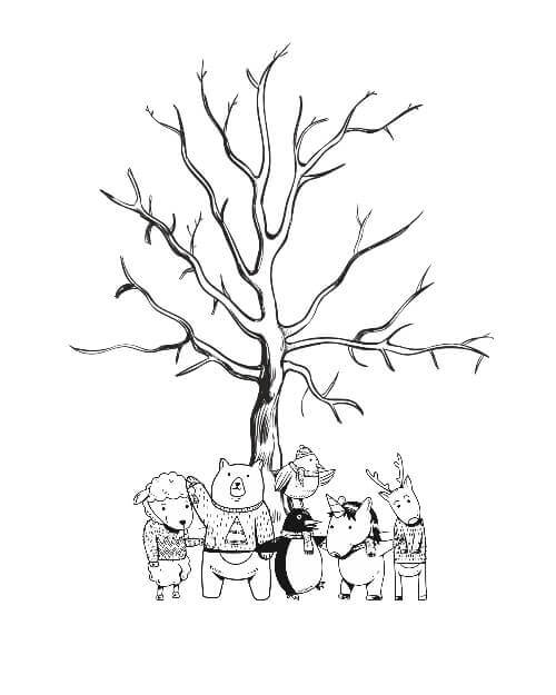 Fingeravtrycksaffisch med trä och unika djur för dop eller födelsedagar