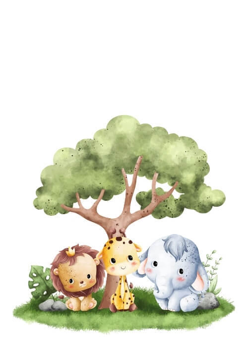 Unik affisch med bebisar under ett träd, personlig med namn och datum