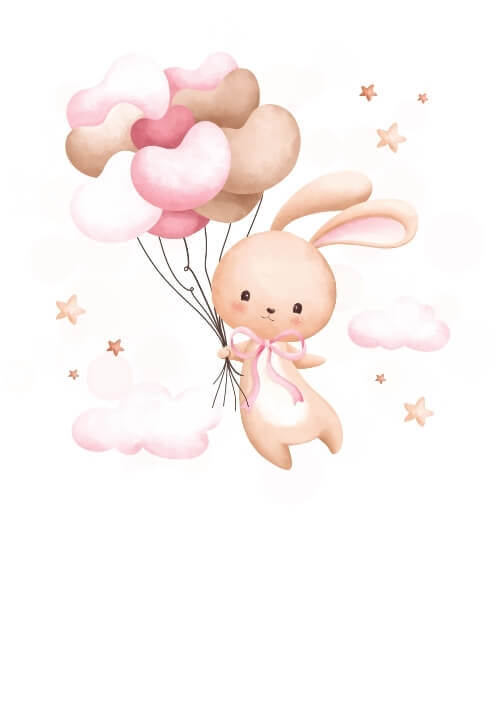 Flytande ballong med kanin med valfri text på 2 rader affisch