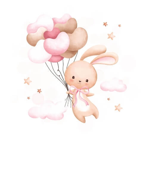 Flytande ballong med kanin med valfri text på 2 rader affisch