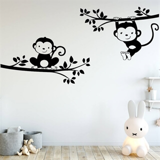 Söta apor i grenar - Wallstickers