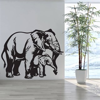 Elefant med babyelefant - Wallstickers