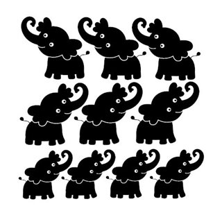 Wallstickers med 10 enfärgade elefanter