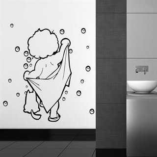 En wallsticker med en figur som står och torkar sig efter badet!