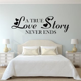 Wallstickers med text True Love Story med hjärtan