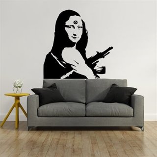 Mona Lisa beväpnad med en AK7 - designad av Banksy