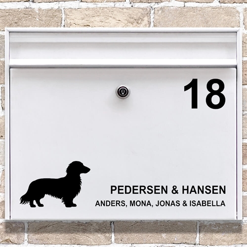 Brevlåda stickers Långhårig tax silhuett