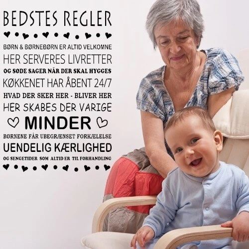 Wallstickers med text - regler hos mormor eller farfar. Ett måste för alla mor-/farföräldrar!