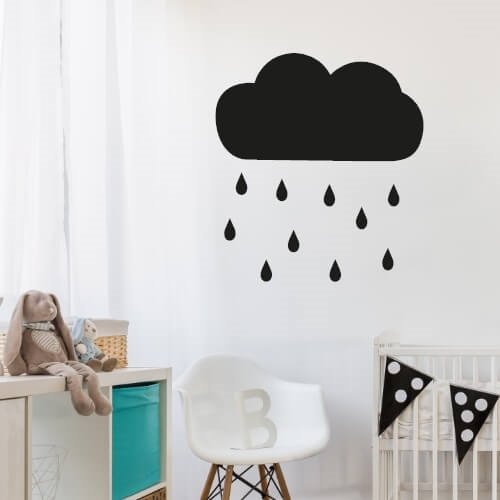 Wallstickers till barnrummet med moln och regndroppar.