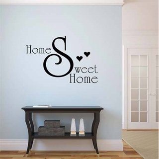 Wallstickers med texten "Home sweet home" och små hjärtan