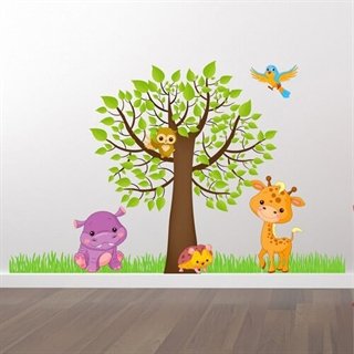 Tryckt Träd med söta djur - Wallstickers