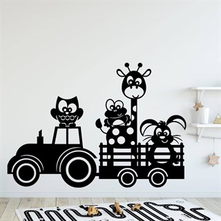 Traktor med roliga djur - Wallstickers