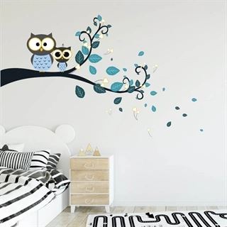 Ugglegren i blå nyanser - wallstickers