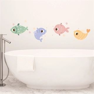 Pastellfisk med bubblor - Wallstickers