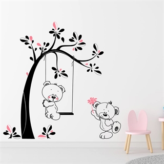 Wallstickers trä med nallebjörnar rosa