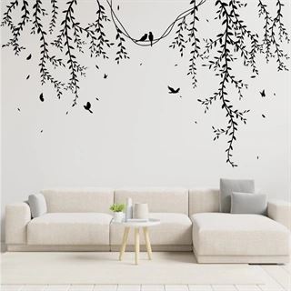 Vacker gren med fågelkontur Wallsticker 