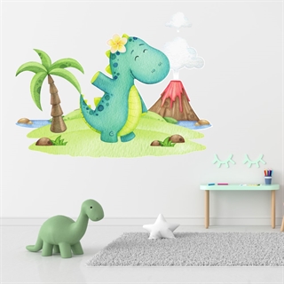 Akvarell wallsticker med Dino på ø