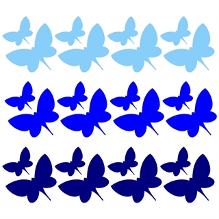 24 wallstickers fjärilar i blå nyanser