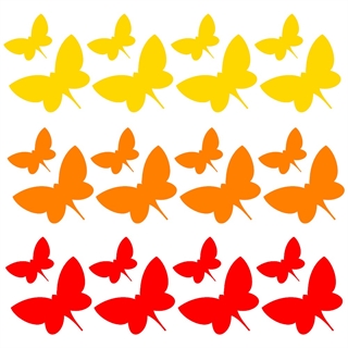 24 fjärilar wallstickers i gula, orange och röda färger