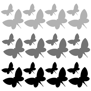 24 fjärilar wallstickers i grått, mörkgrått och svart