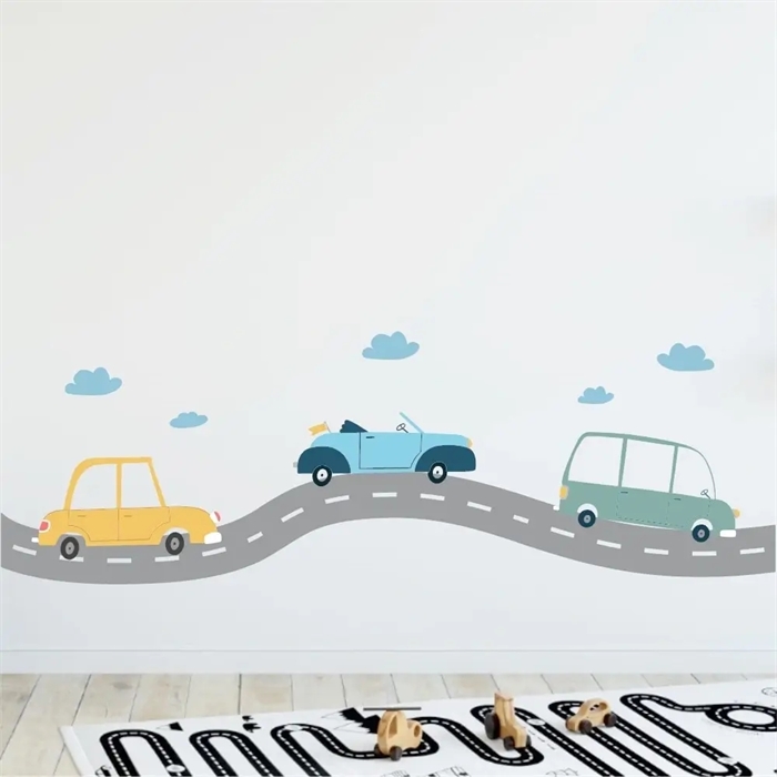 Wallsticker körbanan med bilar