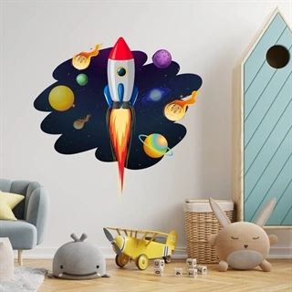 Raketskepp med många planeter och asteroider - wallstickers