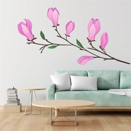 Gren med rosa blommor - wallsticker