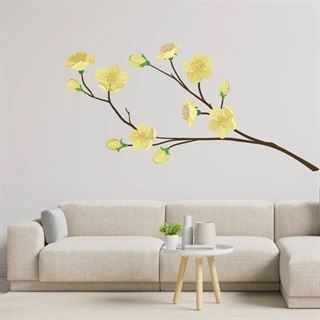 Gren med ljusgula blommor - wallsticker