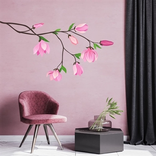 Gren med rosa blommor - wallsticker