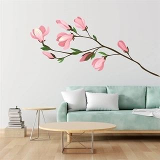 Gren med rosa blommor - wallsticker