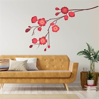 Gren med röda blommor - wallsticker