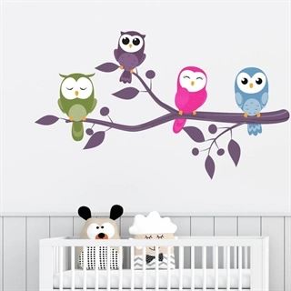 Gren med 4 ugglor - wallstickers