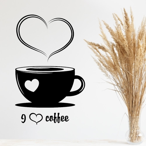 Wallstickers med en blomma kaffekopp med texten "i Love coffee"