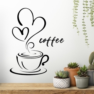 Väggdekal med en blomma kaffekopp med texten "kaffe"