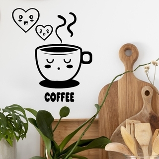Wallstickers med en söt kaffekopp med texten "kaffe"