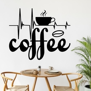 Wallstickers med kaffe hjärtslag med kopp och kaffeböna