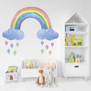 Akvarell väggdekal med regnbåge med harlekin