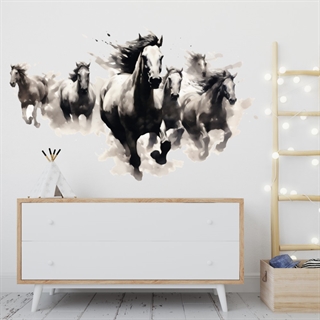 Flock vilda hästar väggdekor i akvarell