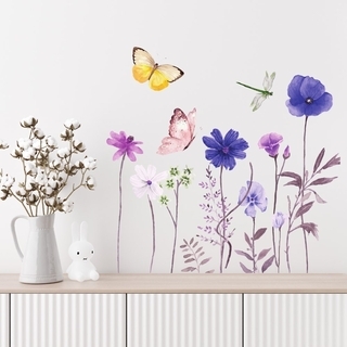 Blommor äng med fjärilar väggdekor